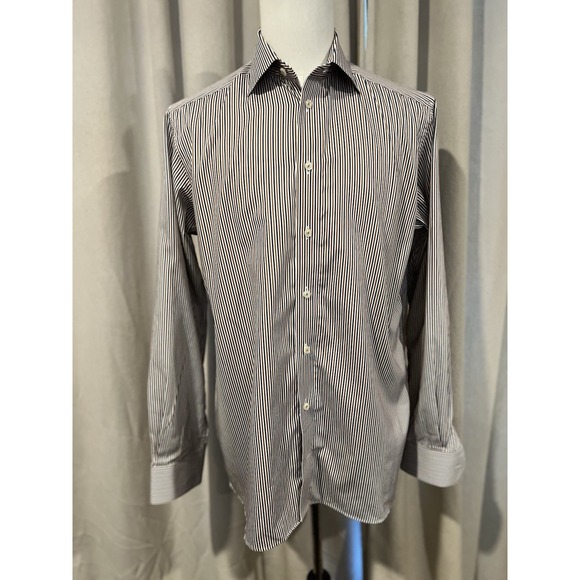 Blue Q Other - Erin Men's Striped Dress Shirt Size 16.5x42 Blue And Burnt Orange